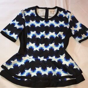 H&M Peplum Jacquard Colorblock Short Sleeve Blouse sz 6